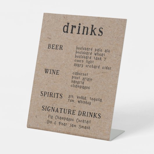 Signe De Table Typographie manuscrite décontractée Kraft (Recto)