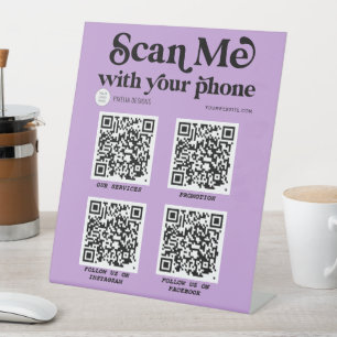 Signe De Table Typographie moderne violet scannable de code QR