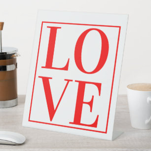 SIGNE DE TABLE TYPOGRAPHIE ROUGE D'AMOUR TEXTE DE LA SAINT-VALENT