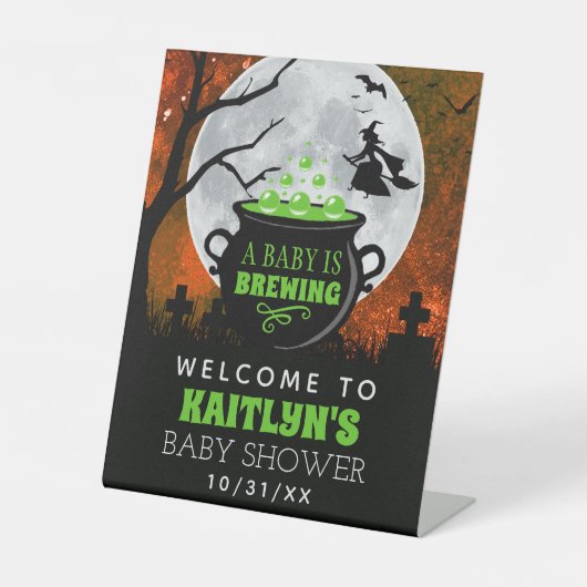 Signe De Table Un Bébé brasse Baby shower Halloween Bienvenue (Recto)