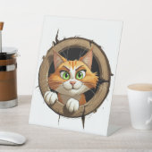 Signe De Table Un chat de dessin animé avec des yeux verts brilla (In SItu)