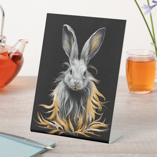 Signe De Table Un lapin gris génial en feu (In SItu)