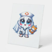 Signe De Table Un mignon fantôme d'Halloween en uniforme d'infirm (Recto)