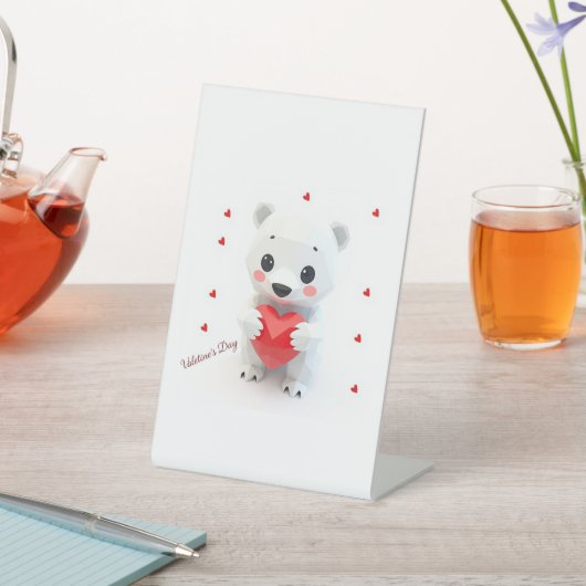 Signe De Table Un mignon jeune ours Saint Valentin (In SItu)