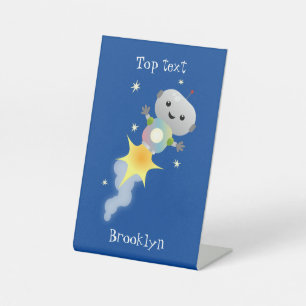 Signe De Table Un mignon robot volant dans l'espace dessin animé