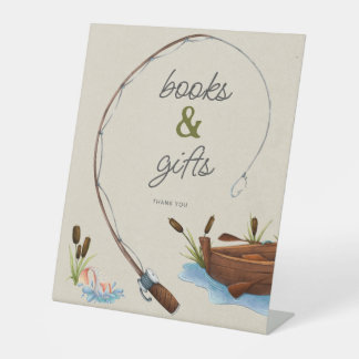 Signe De Table Un petit Baby shower de livres et cadeaux de pêche