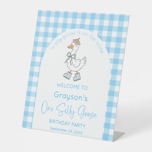 Signe De Table Un Silly Goose Blue 1er Anniversaire (Recto)