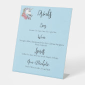Signe De Table Unicorne blanche roseFleurs bleu Mariage Boissons  (Recto)