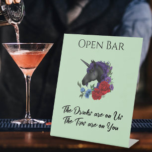 Signe De Table Unicorne noire violet Fleurs de Sage rouge Open Ba
