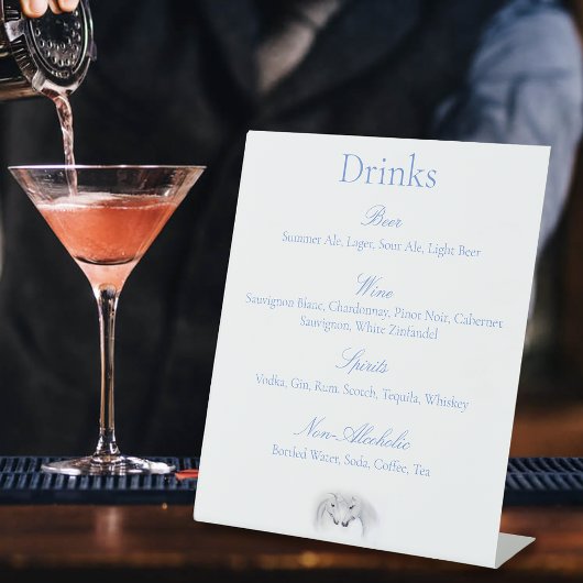 Signe De Table Unicornes blanches Love Couple Boissons Menu