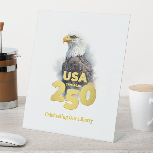 Signe De Table USA 250: Watercolor Bald Eagle & Gold (In SItu)