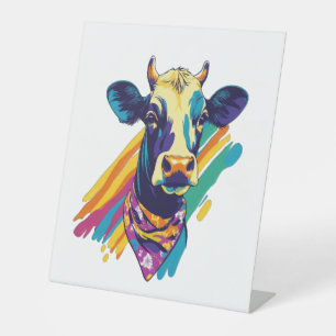 Signe De Table Vache colorée Png, Rainbow Cow Design Png