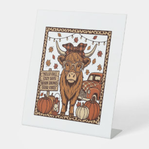 Signe De Table Vache des Highlands Bonjour Automne Gravure Vintag