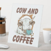 Signe De Table Vache et café, Fille occidentale drôle (In SItu)