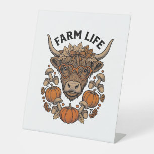 Signe De Table Vache Highland d'automne avec lunettes en forme de