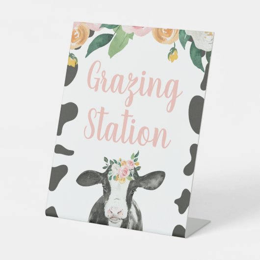 Signe De Table Vache sacrée Fleurs roses Anniversaire Nourriture (Recto)