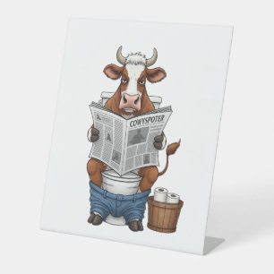 Signe De Table Vache sur Toilet, Animaux de ferme amusants
