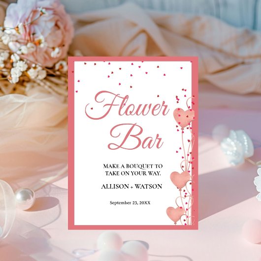 Signe De Table Valentine Pink Heart Barre de fleurs de douche