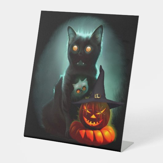 Signe De Table Vampire Chat et Assistant Citrouille Halloween Sur (Recto)