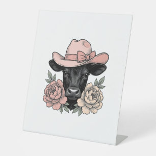 Signe De Table Veau de Cowgirl Rose avec Pivoines Vintage Vector_