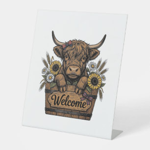 Signe De Table Veau patriotique Bienvenue Floral Vintage Maison d