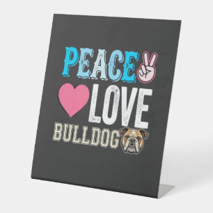 Signe De Table Vecteur Peace Love Bouledogue