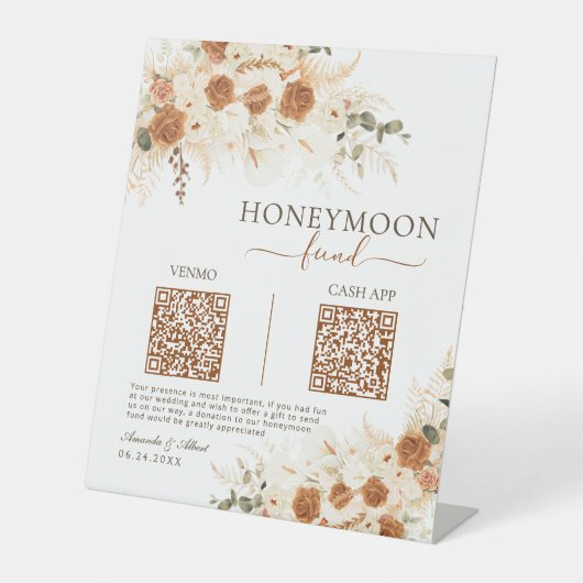 Signe De Table Venmo & Cash App QR Code Honeymoon Fund Mariage (Recto)