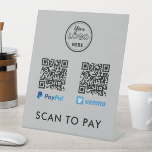 Signe De Table Venmo Paypal QR Code Scan to Pay Logo Gris