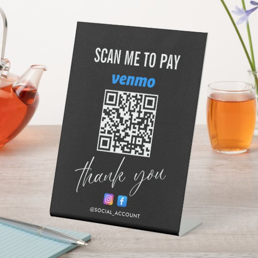 SIGNE DE TABLE VENMO QR CODE ANALYSE POUR PAYER MERCI NOIR (In SItu)