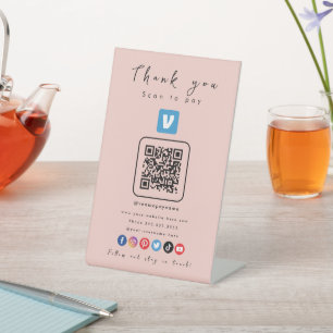 Signe De Table Venmo QR Code Merci Scan pour payer rose moderne