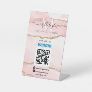 Signe De Table Venmo QR code Modern Scan to Pay Monogram Blush