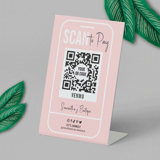 Signe De Table Venmo QR Code Paiement Blush Pink Logo Scannable