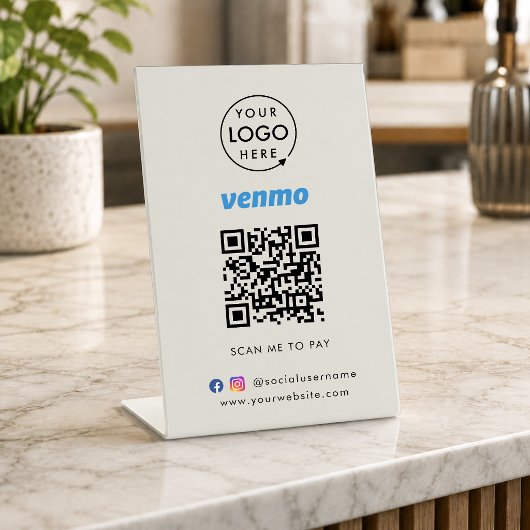 Signe De Table Venmo QR Code Payment | Scan to Pay Business Gray