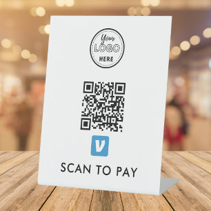 Signe De Table Venmo QR Code Scan pour payer le logo moderne blan
