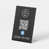 Signe De Table Venmo QR Code Scan pour payer le logo moderne Noir (Recto)