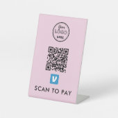 Signe De Table Venmo QR Code Scan pour payer le logo moderne rose (Recto)