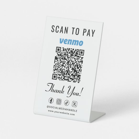 Signe De Table Venmo Scan to Pay Code QR Tabletop (Recto)