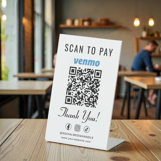 Signe De Table Venmo Scan to Pay QR Code Tabletop