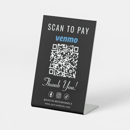 Signe De Table Venmo Scan to Pay QR Code Tabletop Black (Recto)