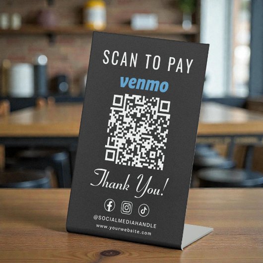 Signe De Table Venmo Scan to Pay QR Code Tabletop Black