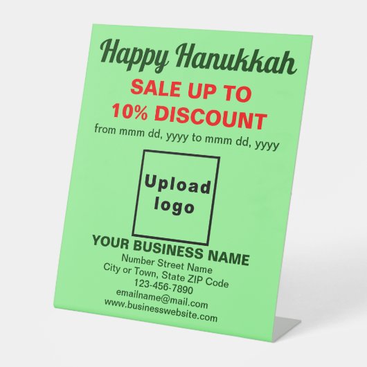 Signe De Table Vente de Hanukkah d'affaires sur Light Green (Recto)