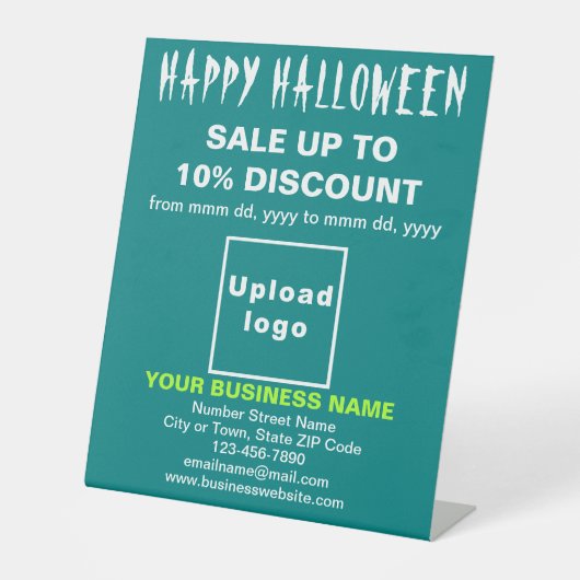 Signe De Table Vente d'Halloween d'affaires sur Turquoise vert (Recto)