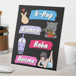 Signe De Table Ventilateur de culture K-Pop, Ramen, Boba et Anime