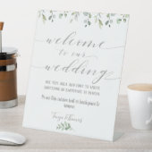 Signe De Table Verdure & Argent Fancy Font Calligraphie Bienvenue (In SItu)