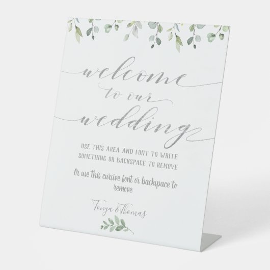 Signe De Table Verdure & Argent Fancy Font Calligraphie Bienvenue (Recto)