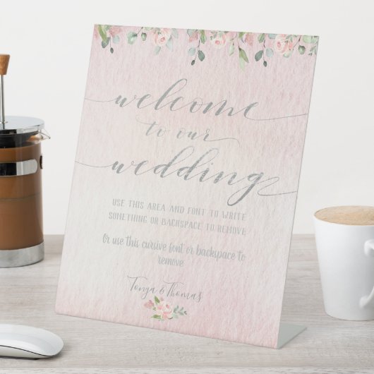 Signe De Table Verdure Blush & Silver Fancy Calligraphy Bienvenue (In SItu)
