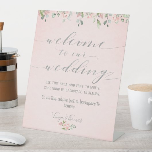 Signe De Table Verdure Blush & Silver Fancy Calligraphy Bienvenue (In SItu)