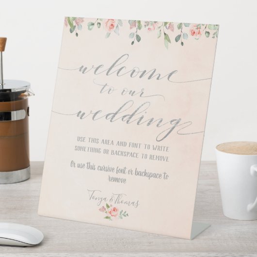 Signe De Table Verdure Blush & Silver Fancy Calligraphy Bienvenue (In SItu)