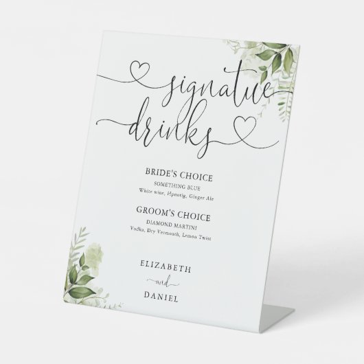 Signe De Table Verdure Coeur Script Mariage Signature Boissons (Recto)
