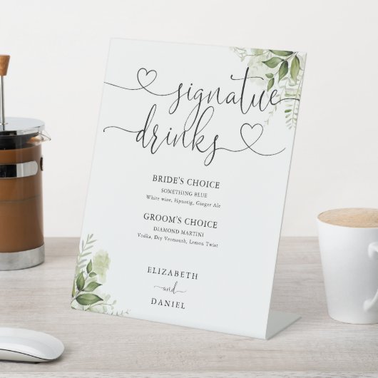 Signe De Table Verdure Coeur Script Mariage Signature Boissons (In SItu)